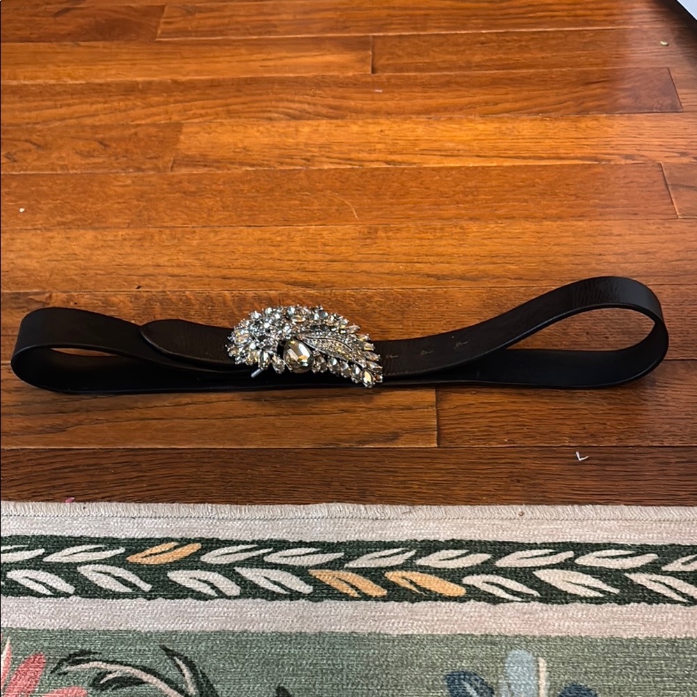 Elegant Black Leather Belt with Silver Embellishment